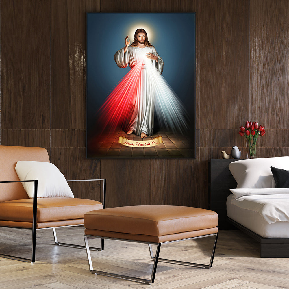 Jesus Divine Mercy I Trust In You Black Frame Canvas Wall Art 70cm x 100cm
