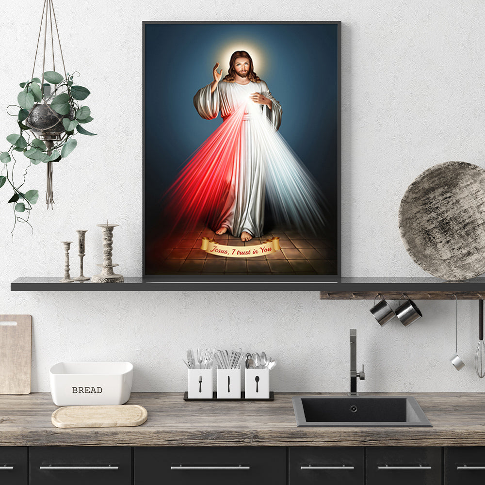 Jesus Divine Mercy I Trust In You Black Frame Canvas Wall Art 70cm x 100cm