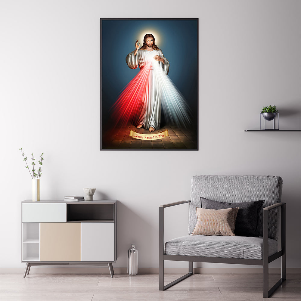 Jesus Divine Mercy I Trust In You Black Frame Canvas Wall Art 70cm x 100cm