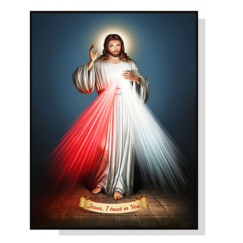 Jesus Divine Mercy I Trust In You Black Frame Canvas Wall Art 70cm x 100cm