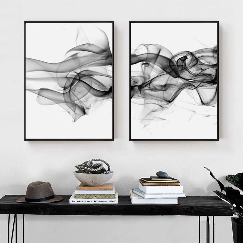 Wall Art Stylish Abstract Black 2 Sets Black Frame Canvas 80x120cm