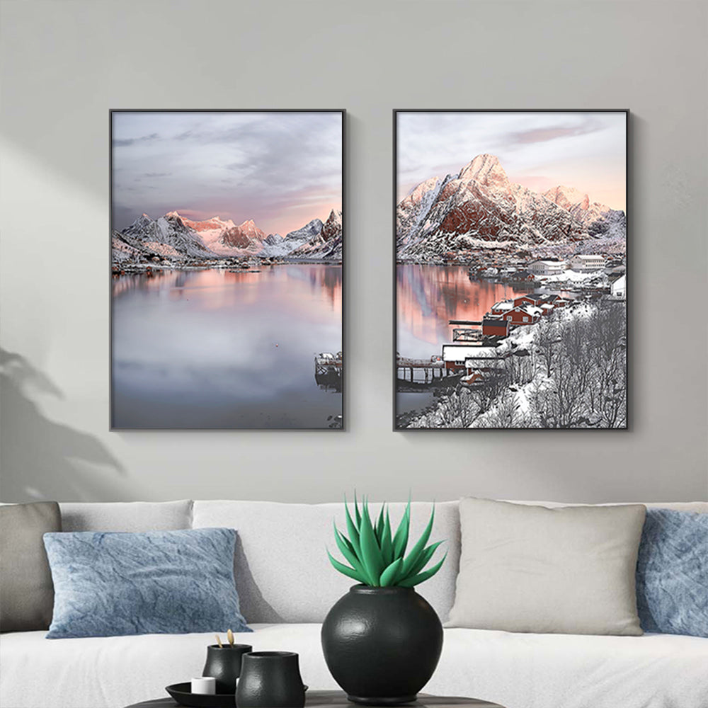 Wall Art Nordic Norway 2 Sets Black Frame Canvas 70x100cm