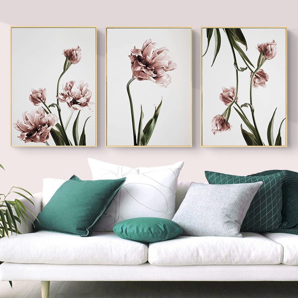 Wall Art Tulip Flower 3 Sets Gold Frame Canvas 100x150cm