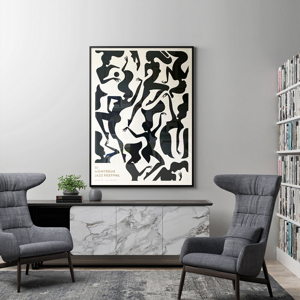 Wall Art Jazz Festival Black Frame Canvas 80x120cm