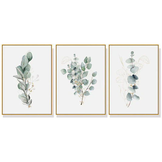 Wall Art Eucalyptus Plant 3 Sets Gold Frame Canvas 80x120cm
