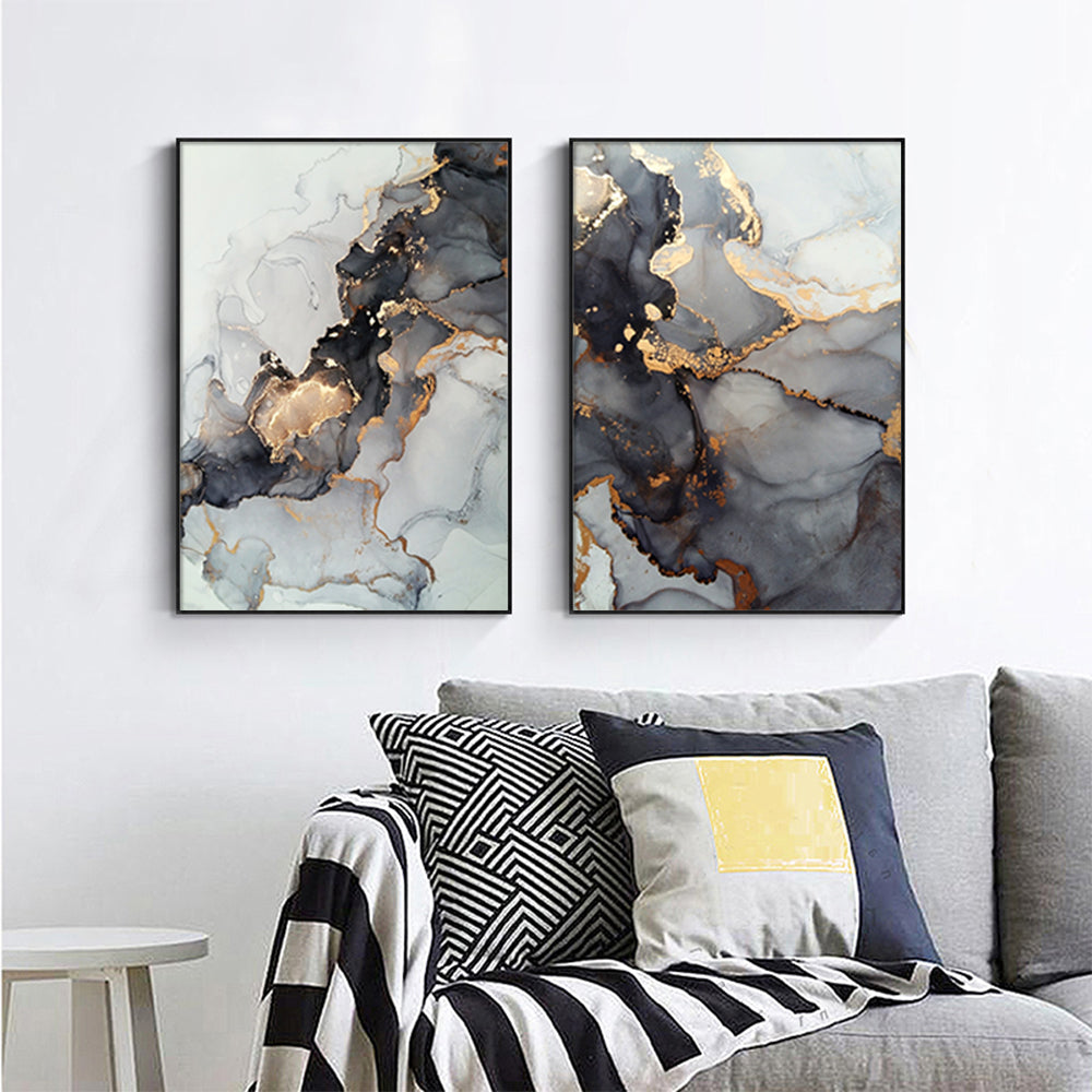 Wall Art Black Splash 2 Sets Black Frame Canvas 40x60cm