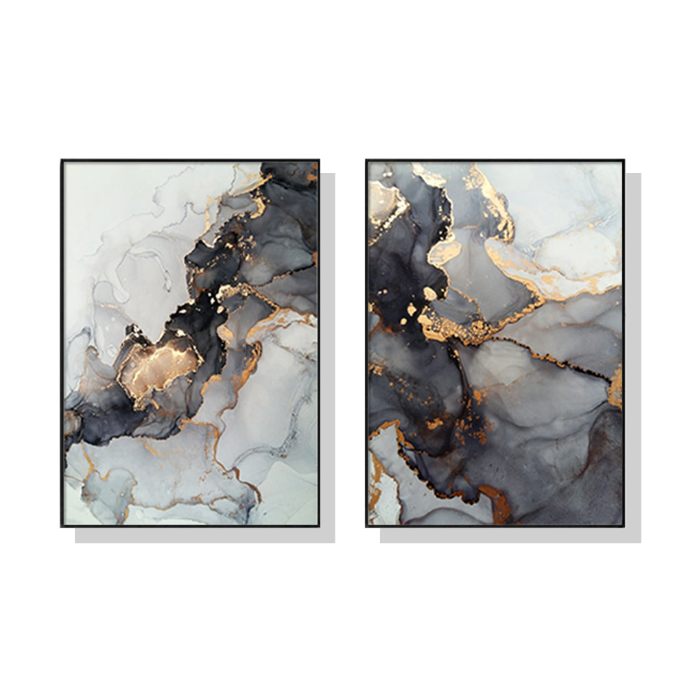 Wall Art Black Splash 2 Sets Black Frame Canvas 80x120cm