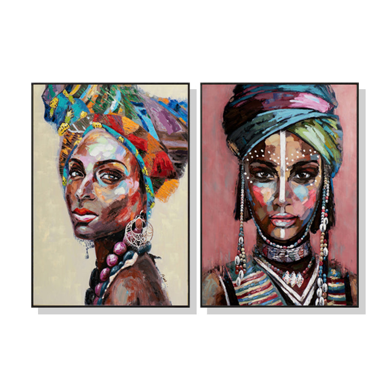 Wall Art 50cmx70cm African Women 2 Sets - Black Frame Canvas