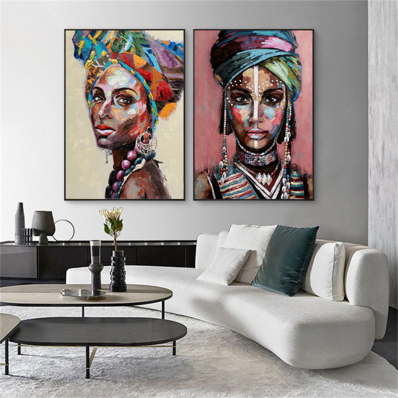 Wall Art 60cmx90cm African Women 2 Sets - Black Frame Canvas