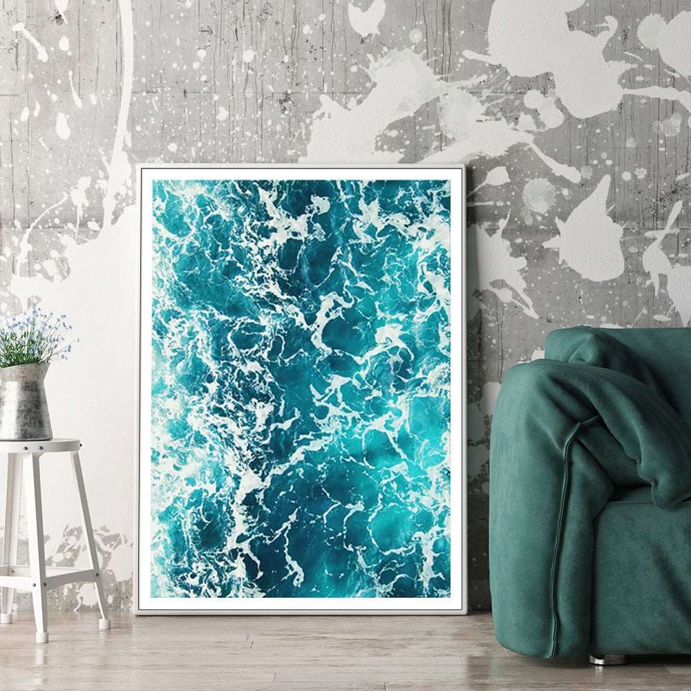 Wall Art 60cmx90cm Blue Ocean - White Frame Canvas