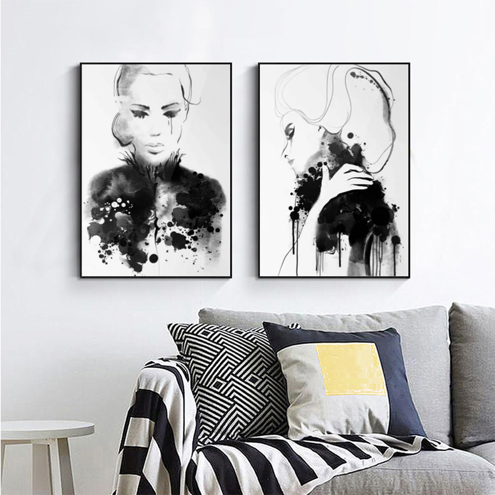 Wall Art Watercolor Sketch 2 Sets Black Frame Canvas 40x60cm