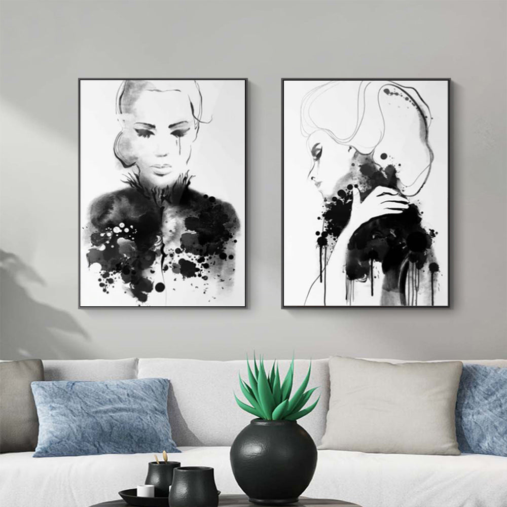 Wall Art Watercolor Sketch 2 Sets Black Frame Canvas 100x150cm