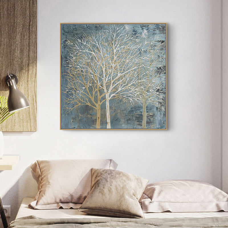 Wall Art Forest in the Twilight Trees Gold Frame Canvas 40x40cm