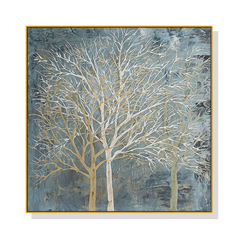 Wall Art 80cmx80cm Forest in the Twilight Trees - Gold Frame Canvas