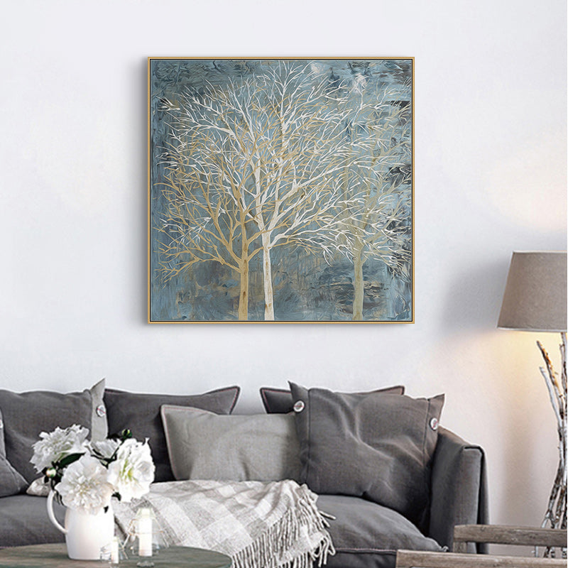 Wall Art 80cmx80cm Forest in the Twilight Trees - Gold Frame Canvas