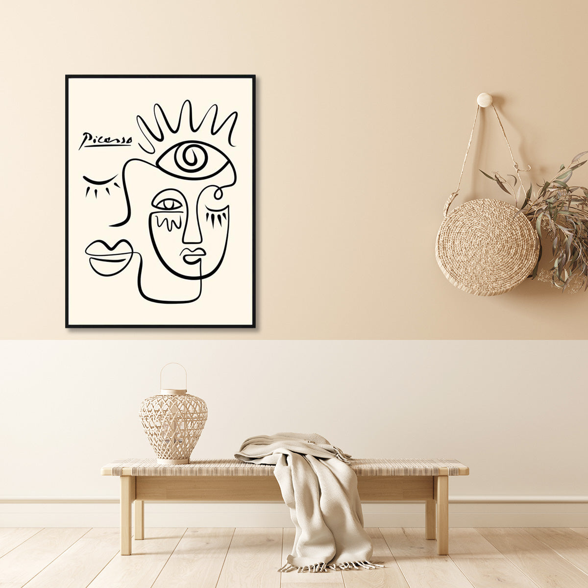 Wall Art 50cmx70cm Line Art by Pablo Picasso - Black Frame Canvas