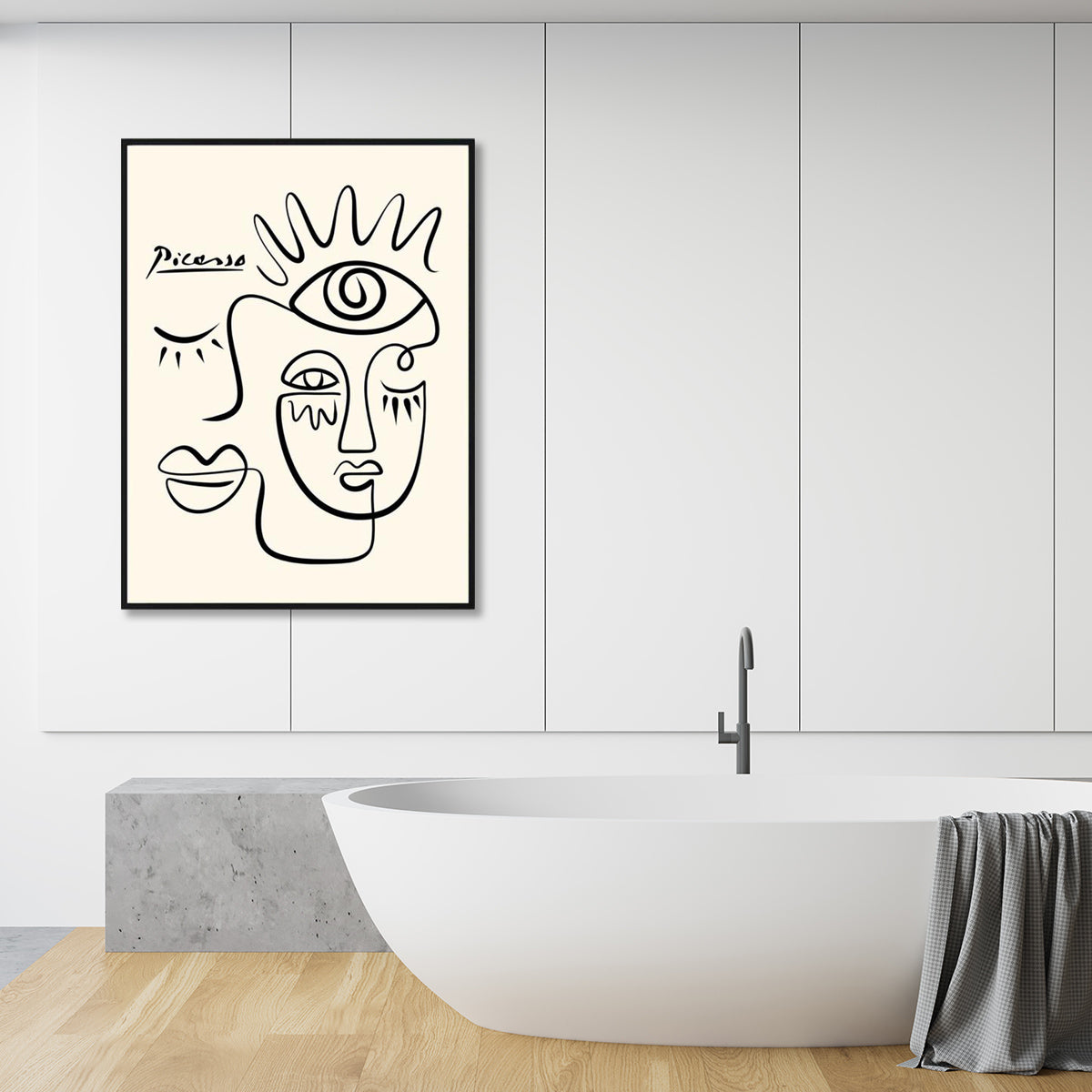 Wall Art 80cmx120cm Line Art by Pablo Picasso - Black Frame Canvas
