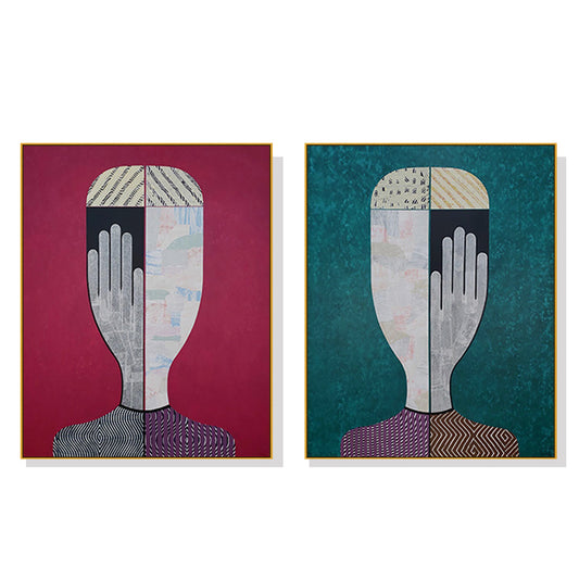 Wall Art Abstract Man and Woman 2 Sets Gold Frame Canvas 80x120cm