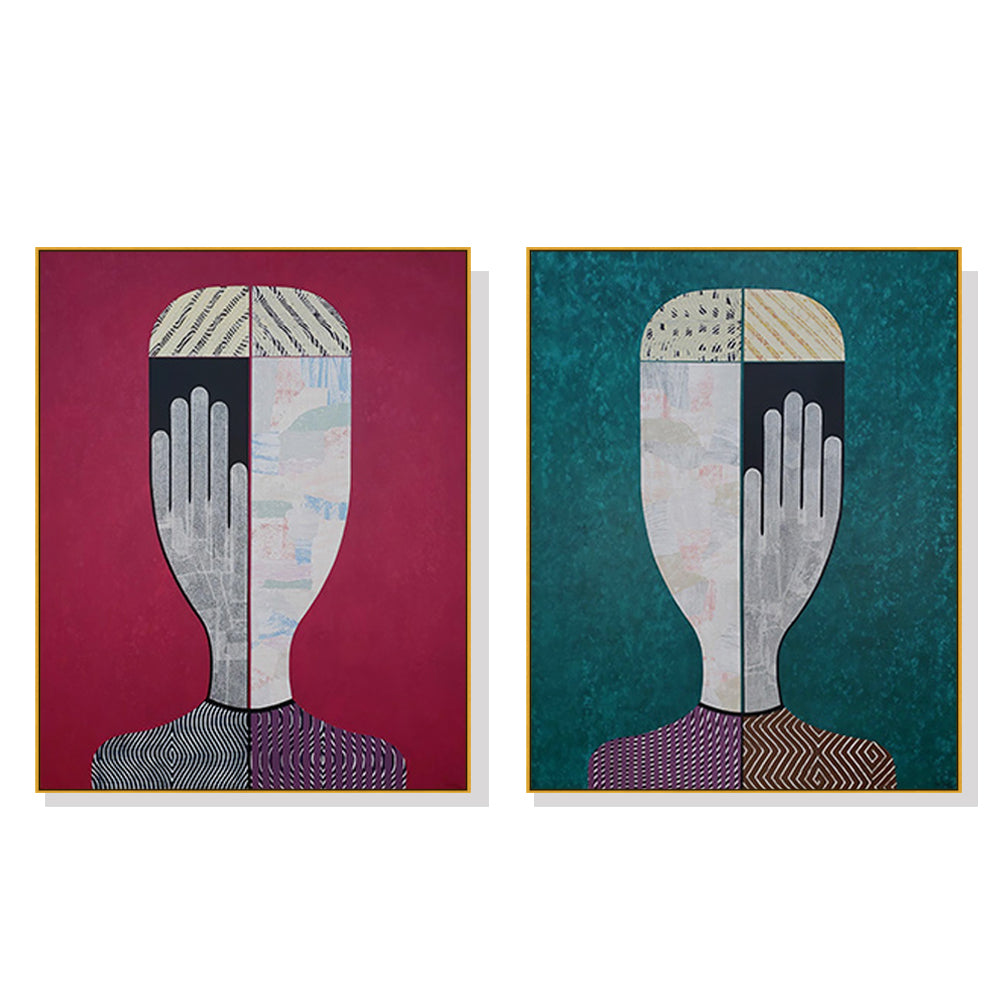 Wall Art 60cmx90cm Abstract Man and Woman 2 Sets - Gold Frame Canvas