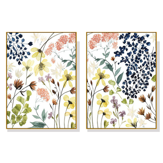 Wall Art Flower Composition 2 Sets Gold Frame Canvas 90x135cm