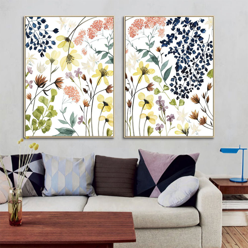 Wall Art Flower Composition 2 Sets Gold Frame Canvas 90x135cm
