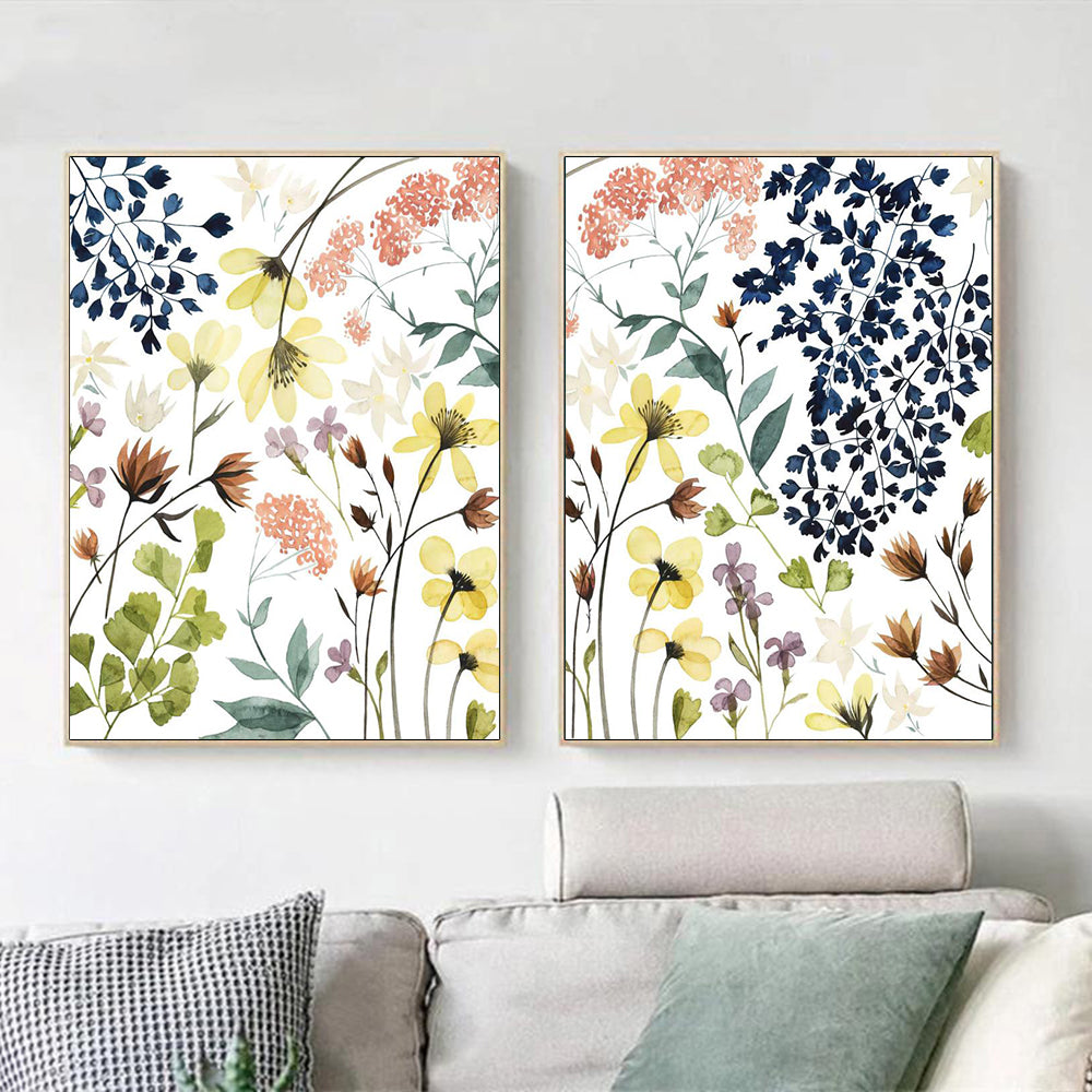 Wall Art Flower Composition 2 Sets Gold Frame Canvas 100x150cm