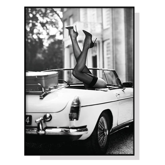 Wall Art High Heels in Classic Car Black Frame Canvas 40x60cm
