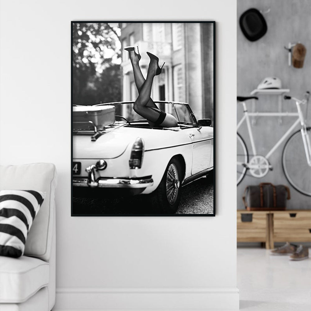 Wall Art 100cmx150cm High Heels in Classic Car Black Frame Canvas