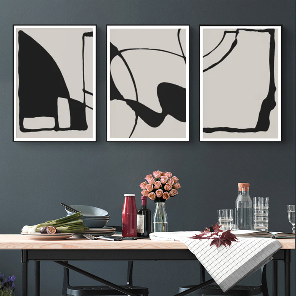 Wall Art 40cmx60cm Black Beige 3 Sets - Black Frame Canvas