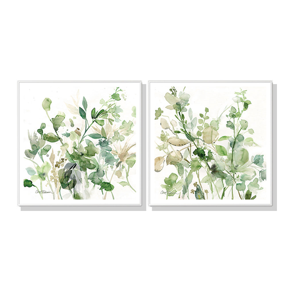 Wall Art 70cmx70cm Sage Garden by Carol Robinson 2 Sets - White Frame Canvas