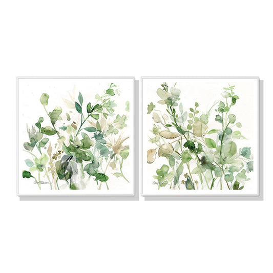 Wall Art 70cmx70cm Sage Garden by Carol Robinson 2 Sets - White Frame Canvas