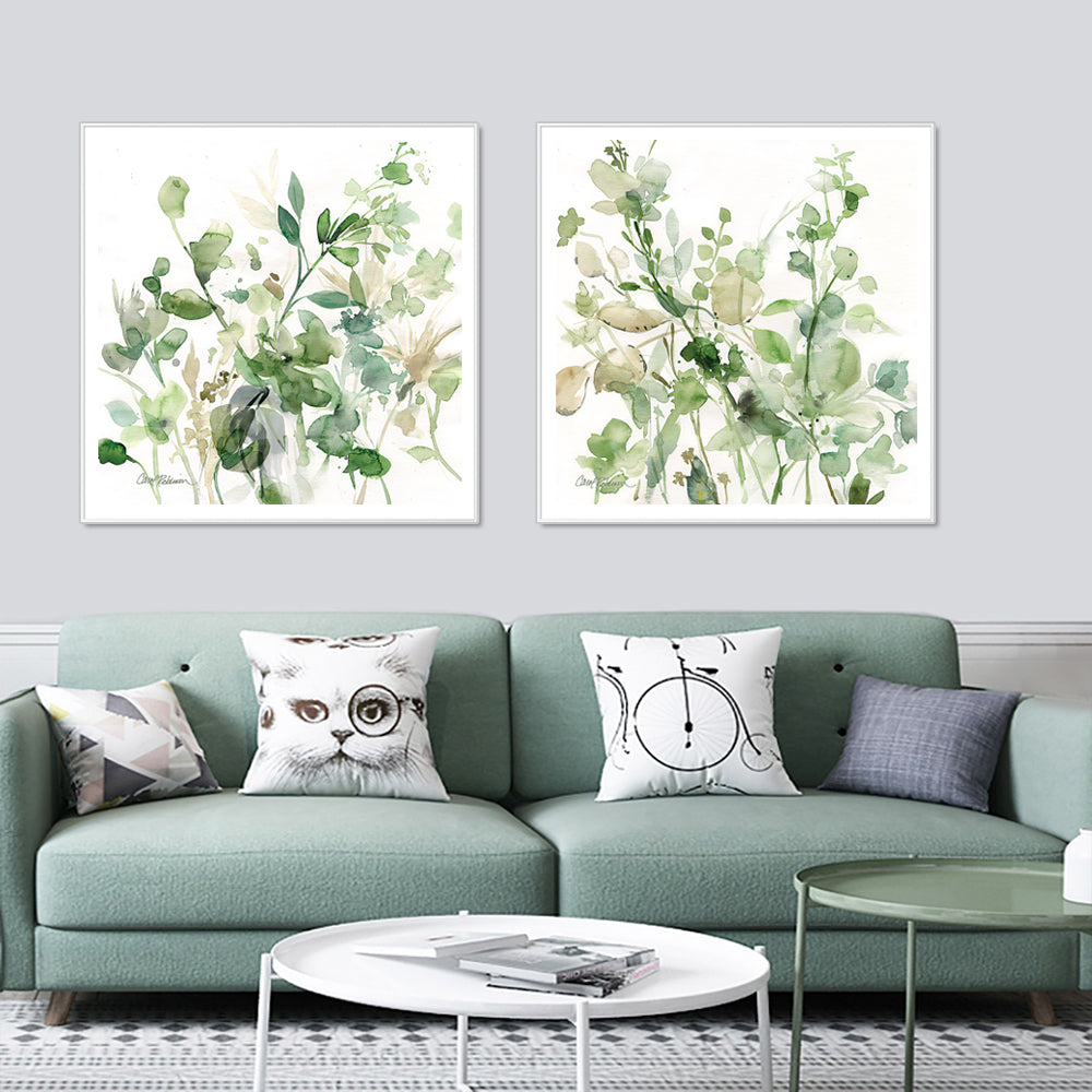 Wall Art 70cmx70cm Sage Garden by Carol Robinson 2 Sets - White Frame Canvas