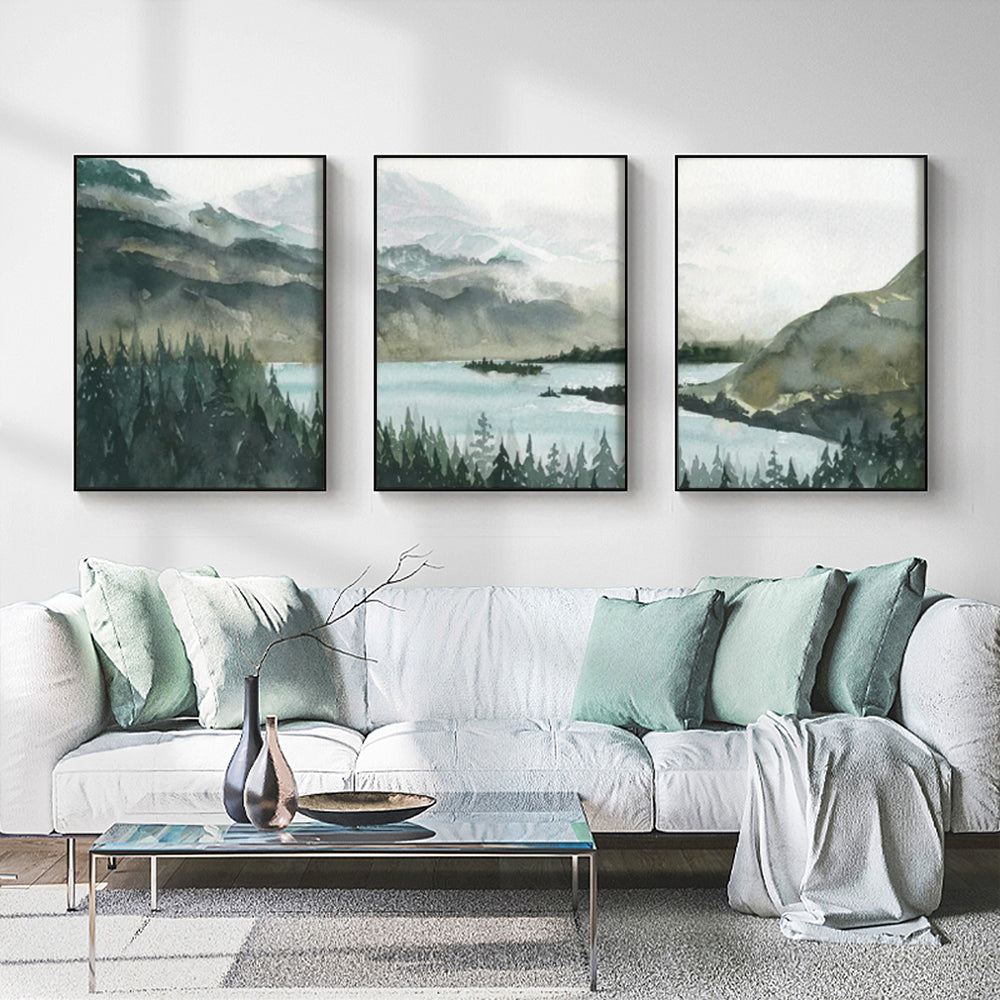 Wall Art 50cmx70cm Landscape 3 Sets - Black Frame Canvas