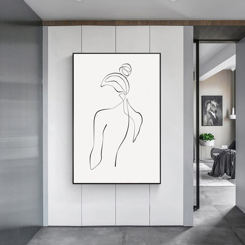 Wall Art 60cmx90cm Woman Back Line Art - Black Frame Canvas