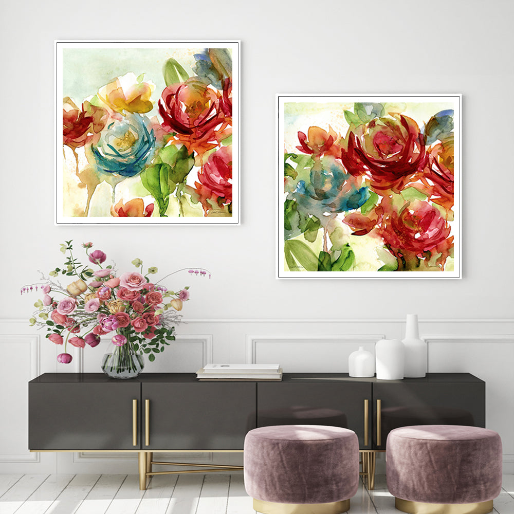 Wall Art Rosewater Garden by Carol Robinson 2 Sets White Frame Canvas 80x80cm