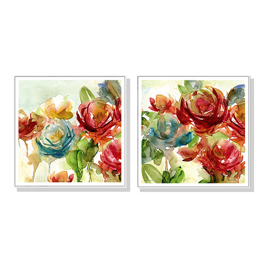 Wall Art 70cmx70cm Rosewater Garden by Carol Robinson 2 Sets - White Frame Canvas