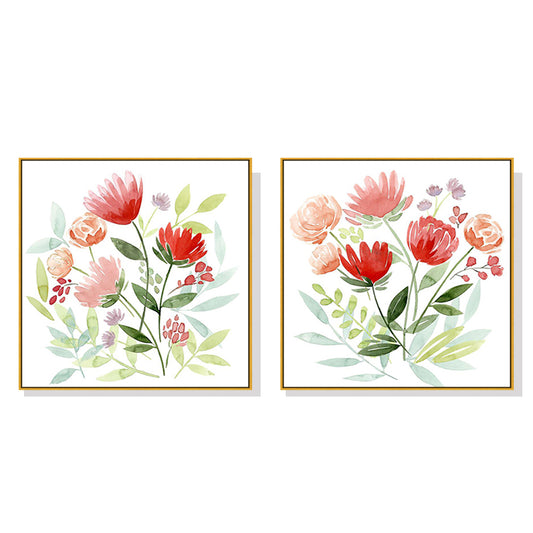 Wall Art Florals 2 Sets Gold Frame Canvas 90x90cm