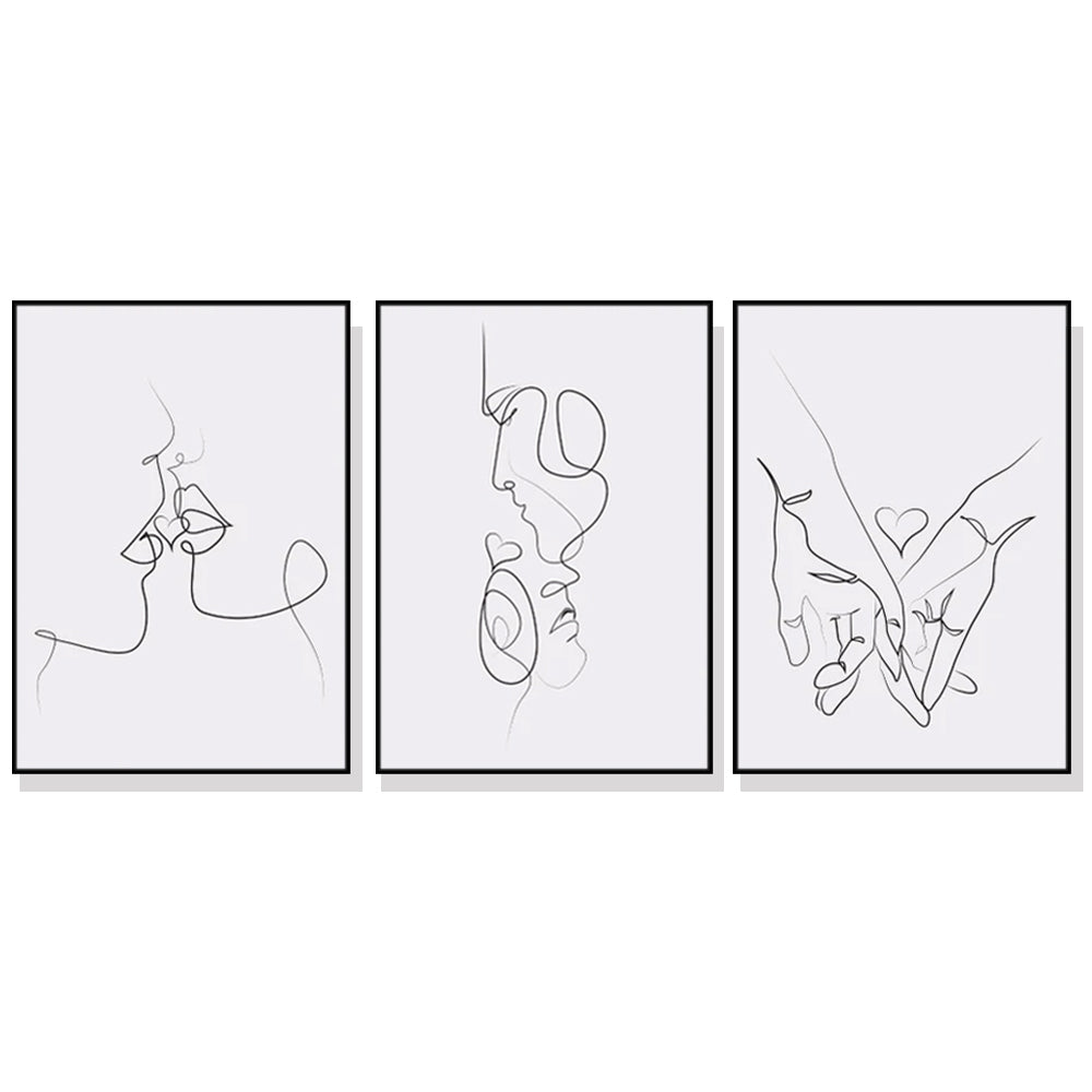 Wall Art Couples 3 Sets Black Frame Canvas 80x120cm