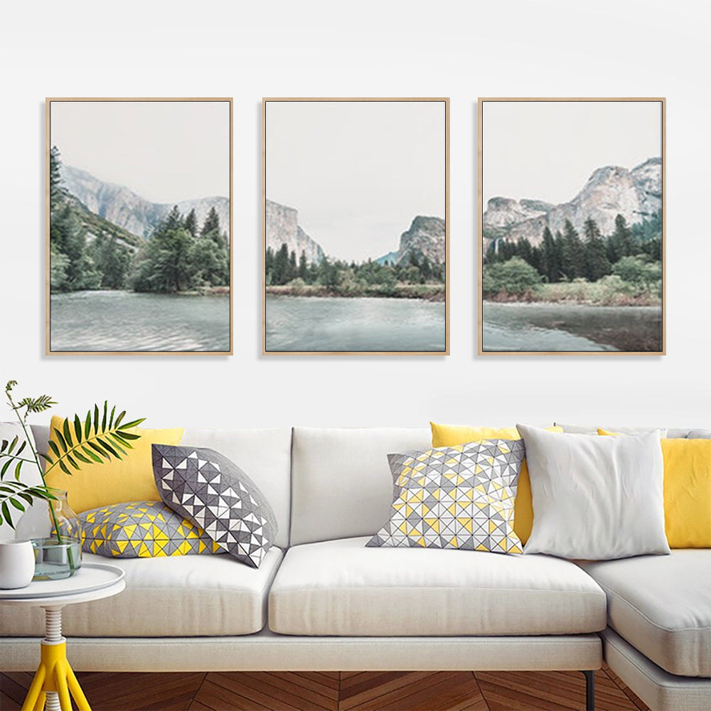 Wall Art Yosemite Valley National Park 3 Sets Wood Frame Canvas 70x100cm