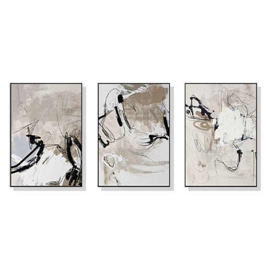 Wall Art Modern Abstract Beige 3 Sets Black Frame Canvas 70x100cm