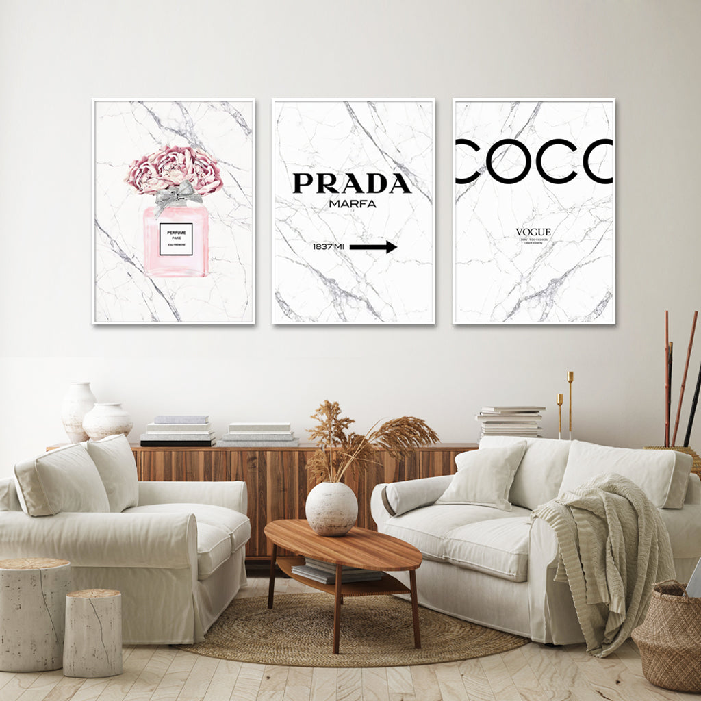 Wall Art Fashion Perfume 3 Sets White Frame Canvas 40cmx60cm