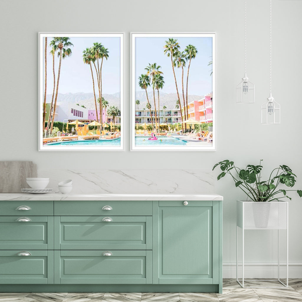 Wall Art Saguaro Hotel 2 Sets White Frame Canvas 60cmx90cm