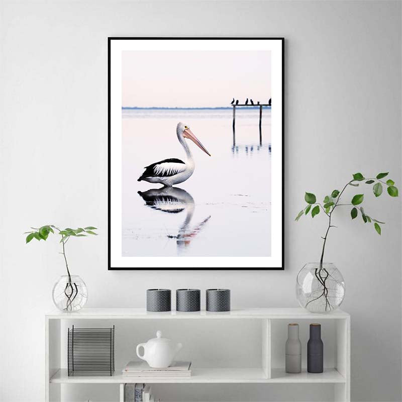 Wall Art Pelican Black Frame Canvas 60cmx90cm