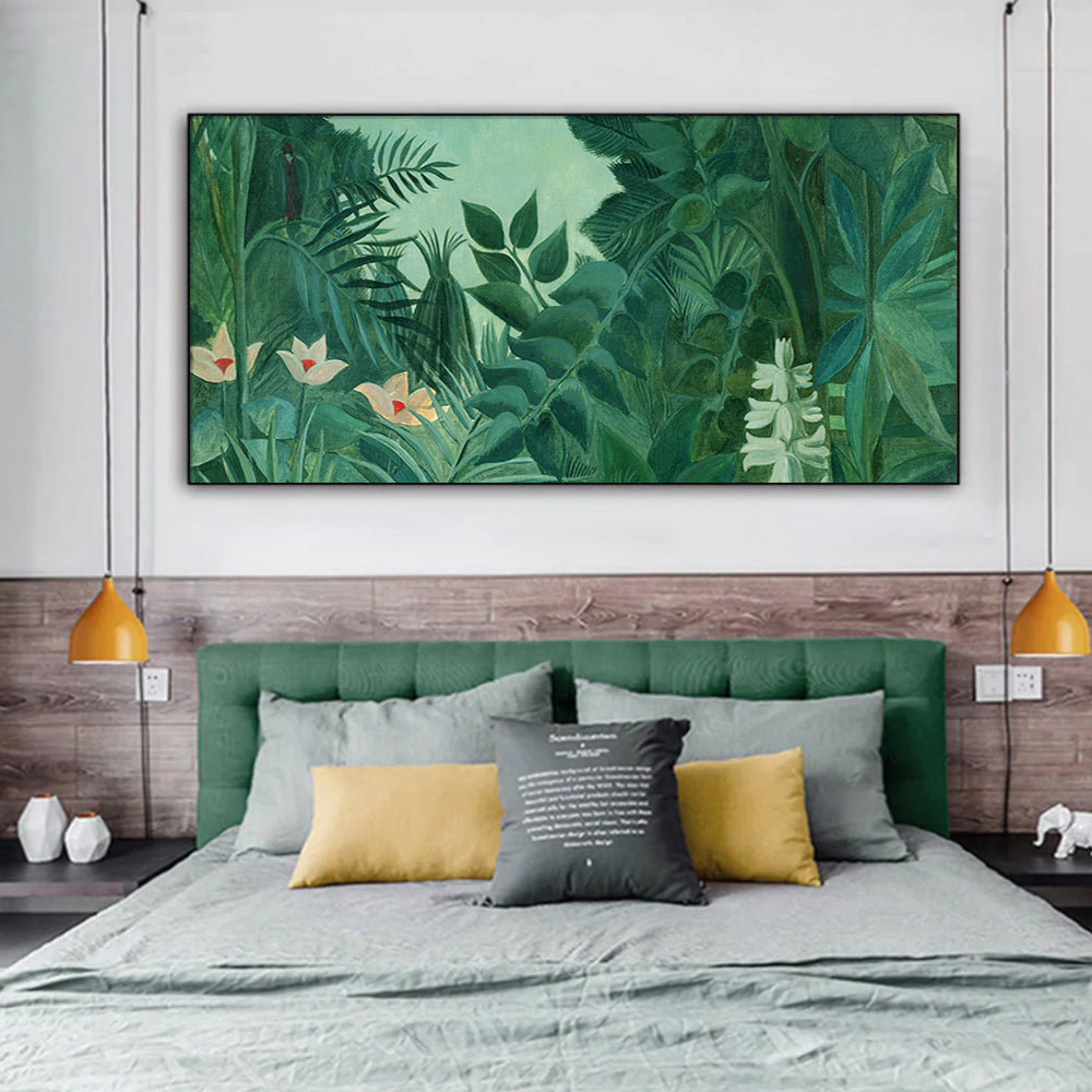 Wall Art The Equatorial Jungle Green Forest By Henri Rousseau Black Frame Canvas 60cmx120cm