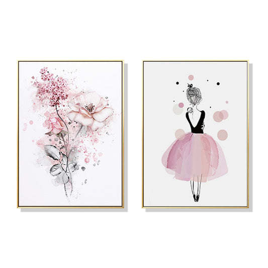 Wall Art Dancing Ballerina in Paris Gold Frame Canvas 70x100cm (Set of 2)