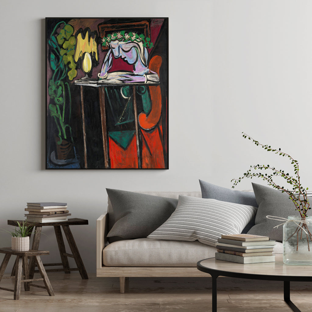 Wall Art 40cmx60cm - Reading Girl by Pablo Picasso with Black Frame Canvas