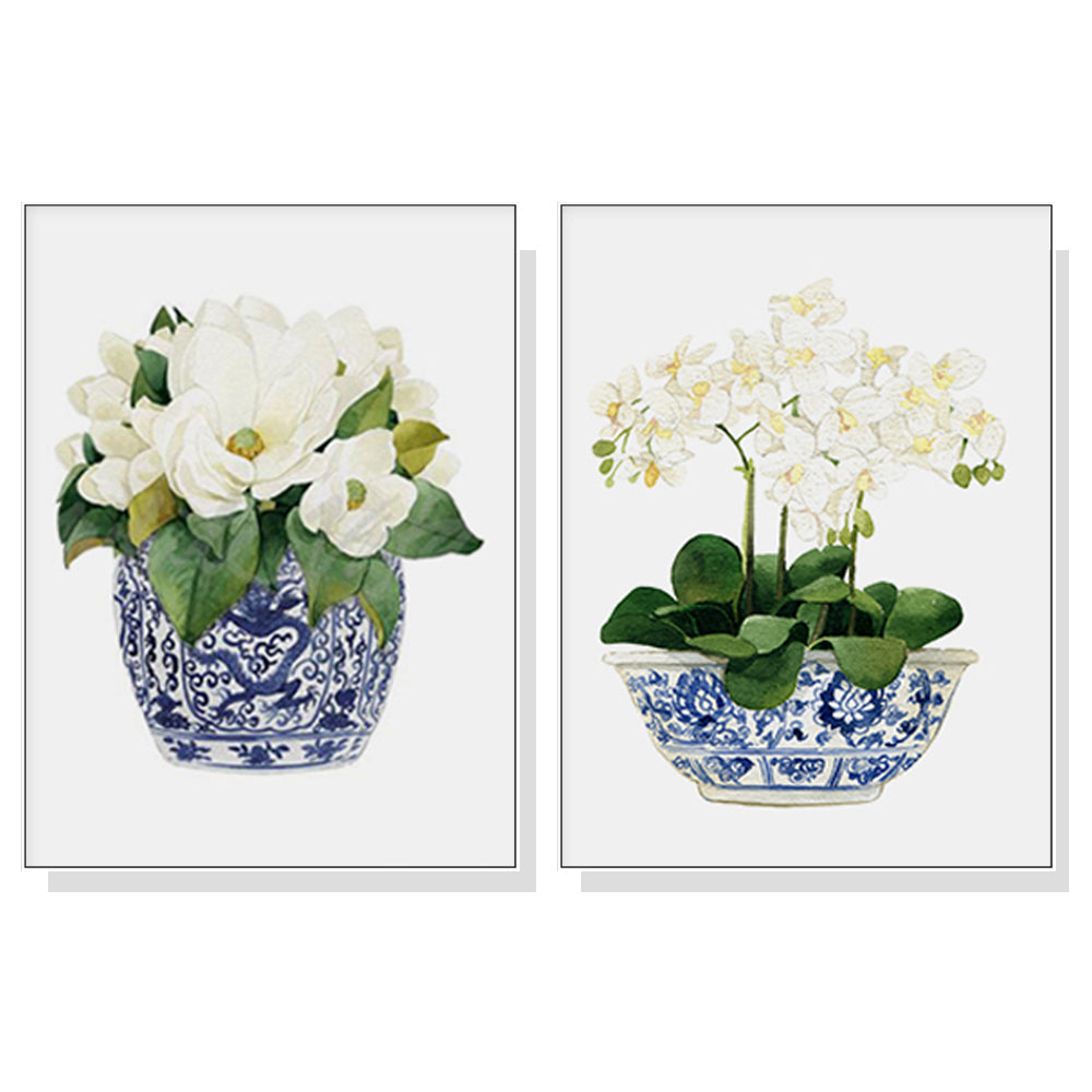 Wall Art 90cmx135cm - Elegant Flower 2 Sets with White Frame Canvas