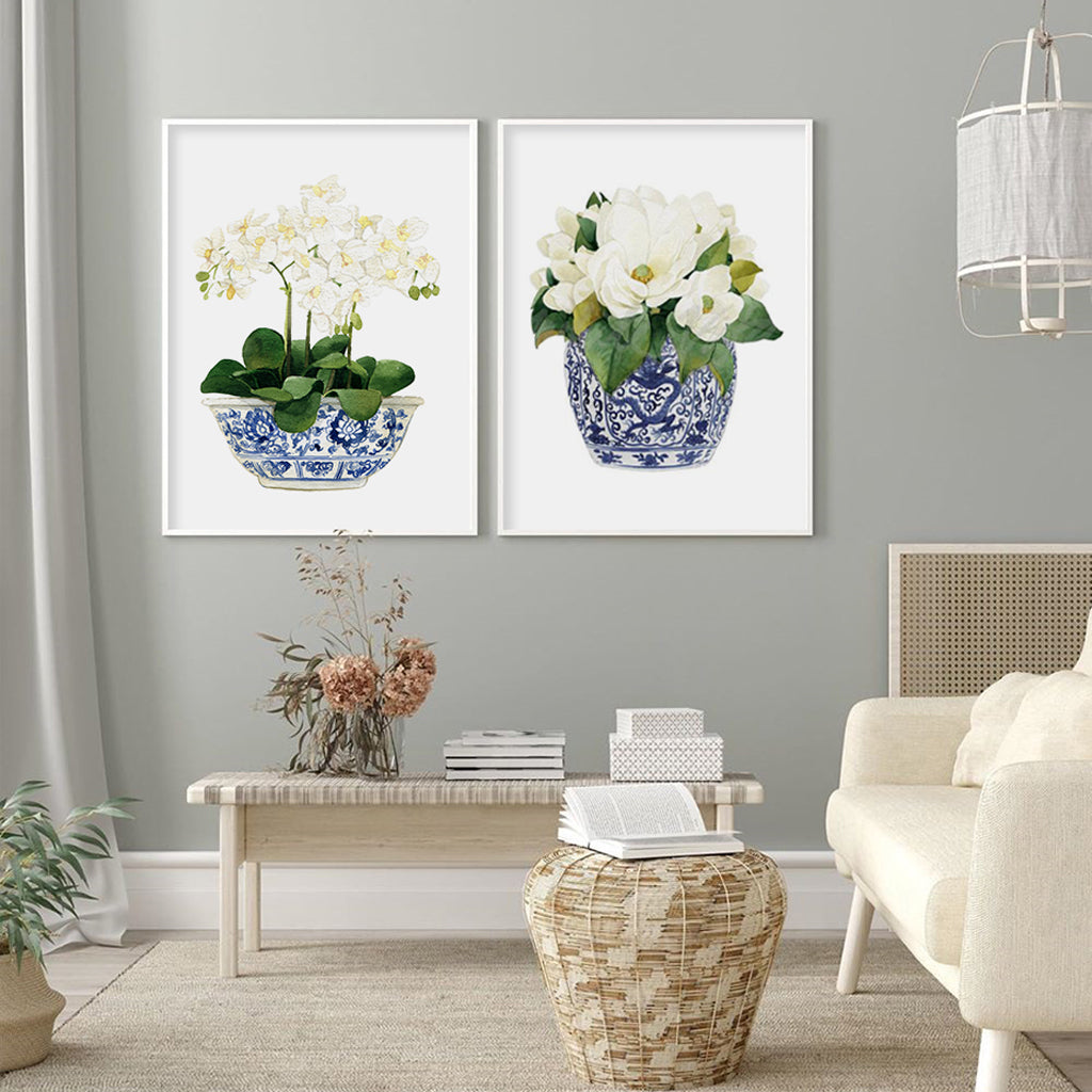 Wall Art 100cmx150cm - Elegant Flower 2 Sets with White Frame Canvas