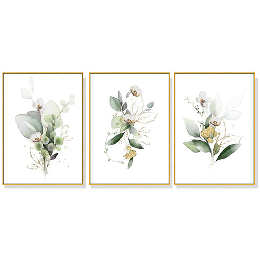 Wall Art 50cmx70cm Green Gold Watercolor Botanical 3 Sets Gold Frame Canvas