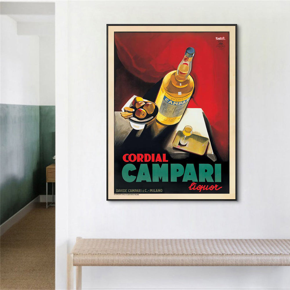Wall Art Cordial Campari Liquor 60cmx90cm Black Frame Canvas